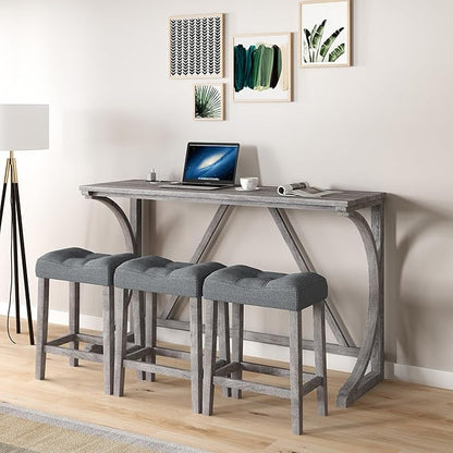 Bar Height Table and Chairs Set - 4-Piece Bar Table and Chairs for Kitchen, Dining Room, or Kitchen Island with Seating-Small Kitchen Table Set,Perfect as Dining Table with Chairs (Gray)
