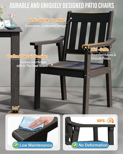 YEFU HIPS Patio Table Set: 10 Piece Outdoor Table and Chairs Dining Furniture Set with Umbrella Hole - Black Modern Plastic Dining Sets 8 Person for Outside Deck with Metal Aluminum Frame