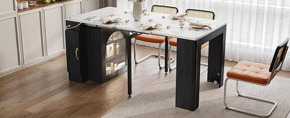 LifeSky Extendable Dining Table with Power Outlet & LED Light: Smart Expandable Kitchen Island Table with Storage Cabinet & Wheels for Small Space - Modern Furniture for Tech Enthusiasts & Urban Livin