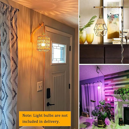 2Pack Gold Plug in Pendant Light Cord 16.4ft Hanging Lights Fixtures with Plug in Cord Rope Pendant Lamp Kit with Switch Vintage E26 DIY for Bedroom Living Room, Bulb Not Included