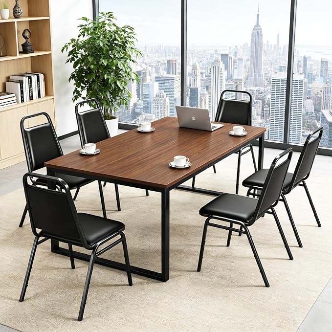 Modern Dining Chairs Set of 4, Faux Leather Upholstered Kitchen Chairs with Cushion Seat, Stackable Metal Frame, No Assembly, Dining Room Chairs for Kitchen Restaurant Living Room, Black