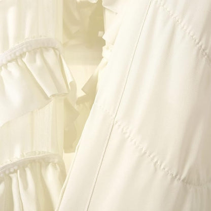 Lush Decor Kemmy Light Filtering Window Curtain Panel Single 52" W x 63" L Ivory - Drapes - Ruffled Curtains for Bedroom - Cream Curtains - Coquette Decor