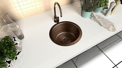 Monarch Abode Kitchen & Bar Sink – 12-inch Essex Dual Mount Drop in Bar Prep Sink, Hand Hammered Pure Copper Sinks, Drop in or Undermount Kitchen Sinks, Single Circular Dual Mount Bowl
