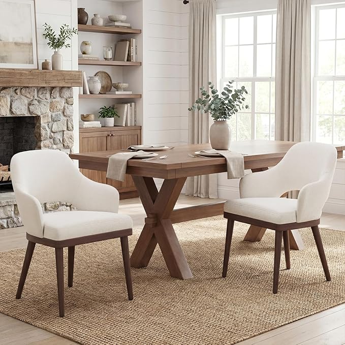 MALOL Wooden Dining Chairs Set of 2, Modern Fabric Upholstered Dining Room Chair, Kitchen Side Chairs, Farmhouse Dinner Chair with Open Back for Kitchen, Beige
