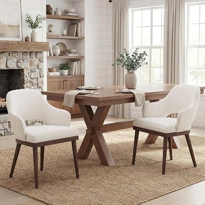 MALOL Wooden Dining Chairs Set of 2, Modern Fabric Upholstered Dining Room Chair, Kitchen Side Chairs, Farmhouse Dinner Chair with Open Back for Kitchen, Beige