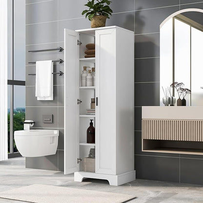 Favfurish 71" Tall Bathroom Storage Cabinet with Doors, Modern Linen Cabinets w/Adjustable Shelves & Anti-Tipping Device, Easy Assembly, Freestanding Organizer for Dining Room,Kitchen,Office,White