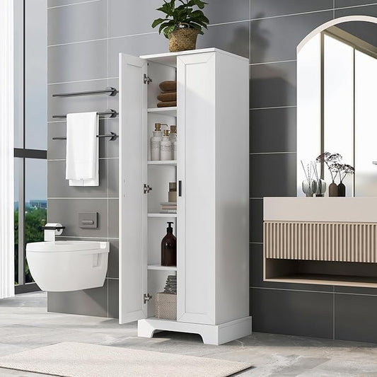 Favfurish 71" Tall Bathroom Storage Cabinet with Doors, Modern Linen Cabinets w/Adjustable Shelves & Anti-Tipping Device, Easy Assembly, Freestanding Organizer for Dining Room,Kitchen,Office,White