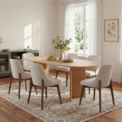 Casaphoria Dining Chairs Set of 2, Mid Century Modern Upholstered Kitchen Chairs with Solid Wood Legs, Ergonomic Accent Side Chair for Living Room, Desk, Bedroom and Vanity, Beige and Oak