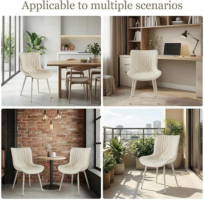 Kidol & Shellder Dining Chairs Set of 2, Mid Century Modern Kitchen Chairs with Metel Legs, PU Leather Upholstered Side Chair for Dining Room, Living Room, Lounge, Restaurant, Cream