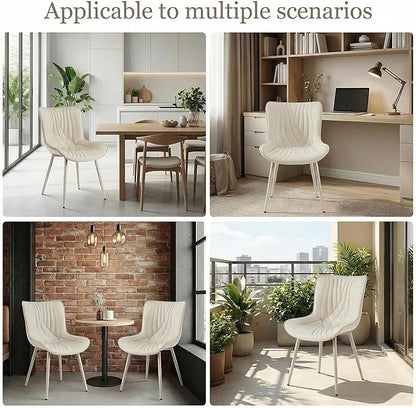 Kidol & Shellder Dining Chairs Set of 2, Mid Century Modern Kitchen Chairs with Metel Legs, PU Leather Upholstered Side Chair for Dining Room, Living Room, Lounge, Restaurant, Cream