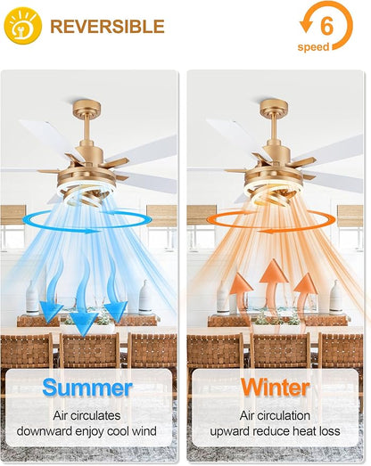 Dawn Whisper 52" White Ceiling Fan with Light Modern Chandelier Fan DC Motor Dimmable LED Ceiling Fan with Light for Bedroom Living Room