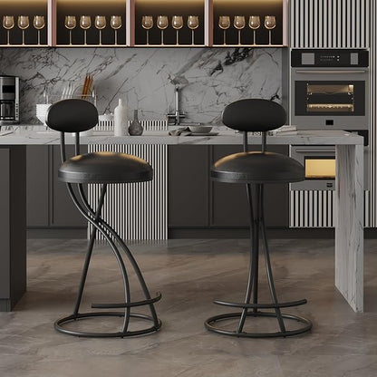 Bar Stools Upholstered Counter Height Barstools for Kitchen Island,Set of 2,Modern PU Leather Dining Chairs with Footrest
