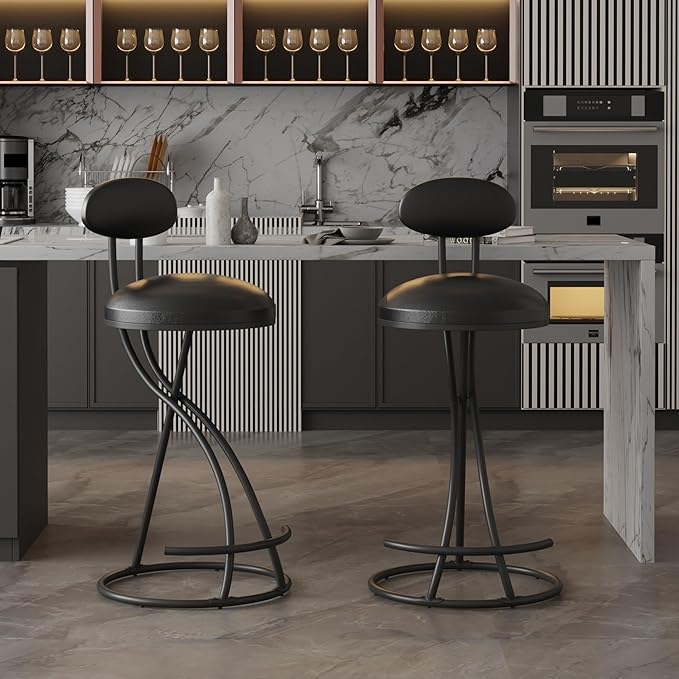Bar Stools Upholstered Counter Height Barstools for Kitchen Island,Set of 2,Modern PU Leather Dining Chairs with Footrest,for Living Room