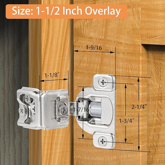 (4 Pack) 1-1/2 Inch Overlay Soft Close Cabinet Hinges, Kitchen Concealed Hinges for Face Frame Door, European Hinges with Brushed Nickel