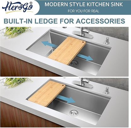 Herogo 33x19 Inch Undermount Stainless Steel Single Bowl Kitchen Workstation Sink, 10'' Deep Basin With Accessories