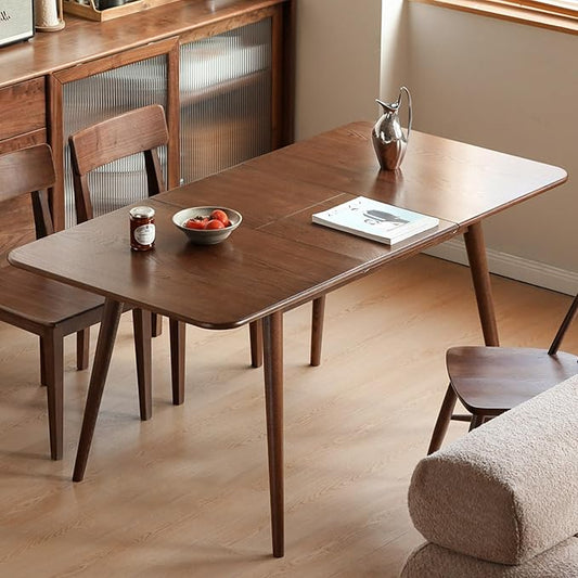 Solid Oak Extendable Dining Table for 4-6 People, 47.2 to 63 Inch, Seamless Expansion, Diagonal Legs, Farmhouse Kitchen Table for Small Spaces (Walnut)