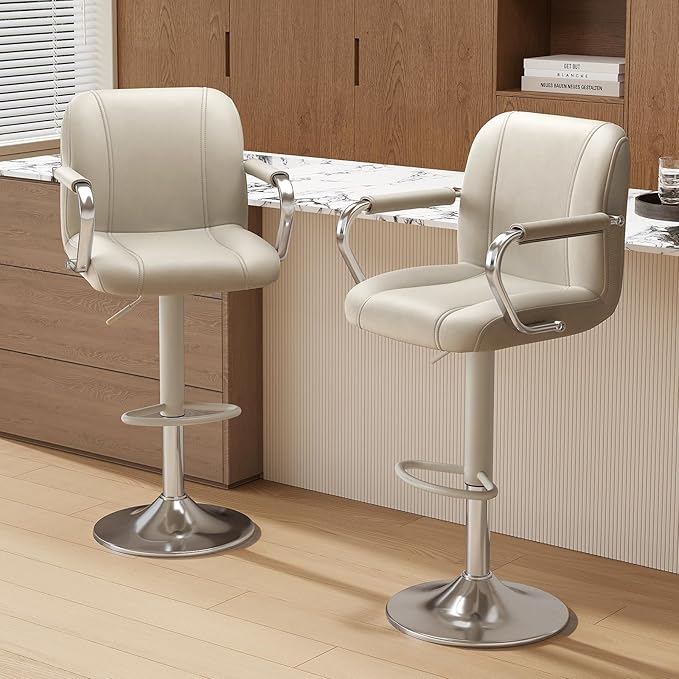 MALOL Set of 2 Beige Counter Chairs with Backs – Adjustable Swivel High Chairs for Kitchen Island, Modern Seating, Taburetes para Barra de Cocina, Island Stools for Home Bar