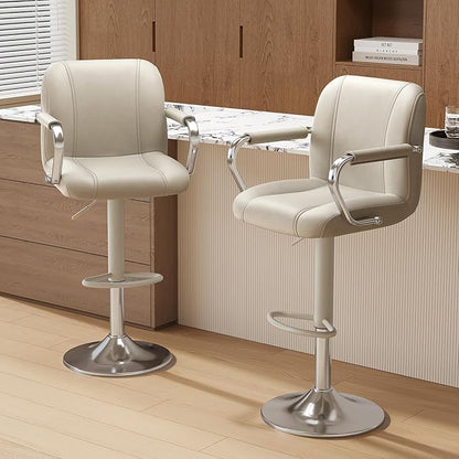 MALOL Set of 2 Beige Counter Chairs with Backs – Adjustable Swivel High Chairs for Kitchen Island, Modern Seating, Taburetes para Barra de Cocina, Island Stools for Home Bar