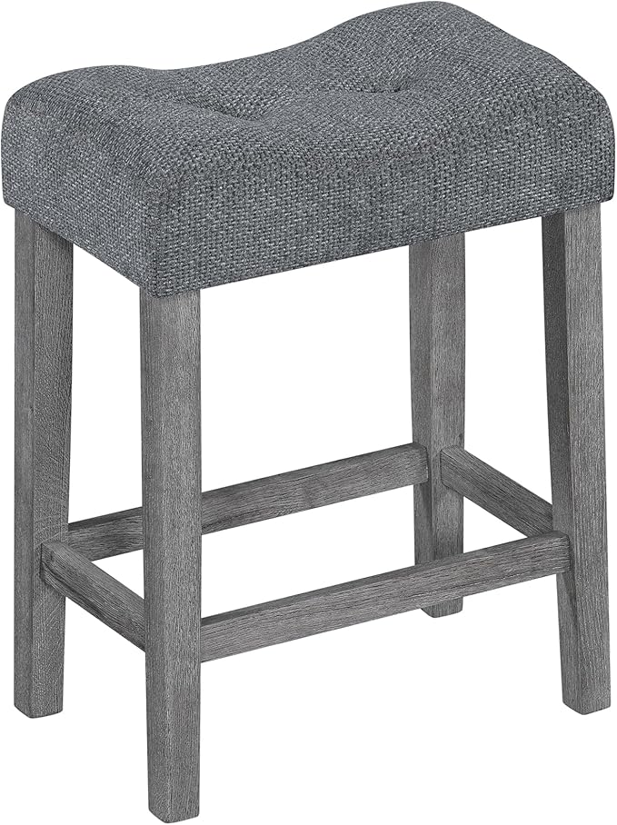 Polibi 4-Piece Farmhouse Counter Height Dining Set, Bar Table and Chairs Set, Wood Dining Table Set with Power Outlet and 3 Upholstered Stools for Breakfast Nook, Living Room, Grey