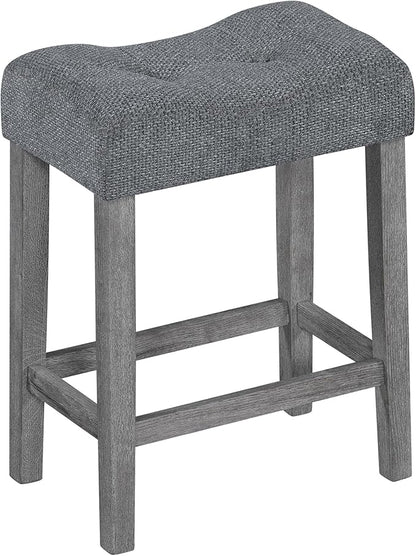 Polibi 4-Piece Farmhouse Counter Height Dining Set, Bar Table and Chairs Set, Wood Dining Table Set with Power Outlet and 3 Upholstered Stools for Breakfast Nook, Living Room, Grey