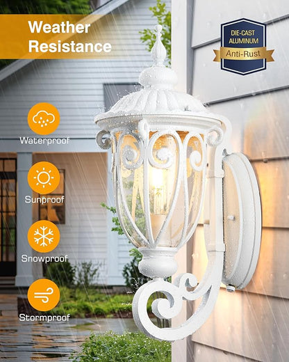 VIANIS Dusk to Dawn Outdoor Garage Lighting Fixtures White, Delicate Exterior Lighting Fixtures with Bubble Glass, White Porch Lights Outdoor for Doorway, Garden, Garage, Vintage Style, Waterproof