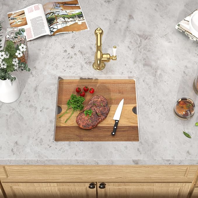 18 Inch Undermount Bar Sink Workstation - White Granite Composite All-In One Single Bowl Classic Quartz Wet Prep Sink with Cutting Board for Kitchen Bar, RV, Boat, and Outdoor, #TLGU-131