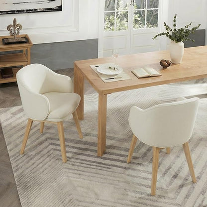 KISLOT Wooden Dining Chairs Set of 2, Fabric Upholstered Modern Dining Room Chairs with Barrel Backrest & Double-Layer Thick Cushion for Living Room, Restaurant, Kitchen and Café, Beige