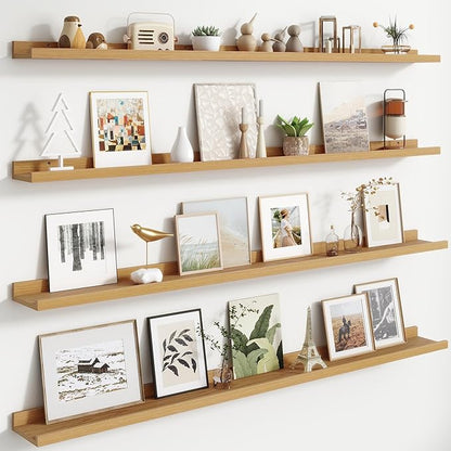 FLYJOE Floating Picture Ledge Shelves for Wall Set of 4, 56 Inch Wall Shelves with Lip Long Large Nursery Book Shelf for Toys Storage Kids Bookshelf Wall Mounted Living Room Bedroom Decor Frames