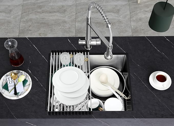 MENATT 20x16 Inch Undermount Kitchen Sink, 18 Gauge 304 Stainless Steel Single Bowl with R10 Corner, Roll-up Drying Rack & Bottom Grid Mat, 9" Deep Compact Sink for Small Kitchen, Bar, Prep Station