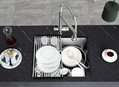 MENATT 20x16 Inch Undermount Kitchen Sink, 18 Gauge 304 Stainless Steel Single Bowl with R10 Corner, Roll-up Drying Rack & Bottom Grid Mat, 9" Deep Compact Sink for Small Kitchen, Bar, Prep Station