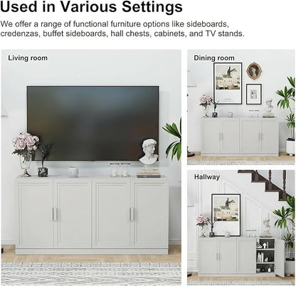 Casaphoria Adam Sideboard Buffet Cabinet with Storage, Sideboard Cabinet with Wooden Doors & Adjustable Shelves, 31" W x 36" H Coffee Bar for Entryway Kitchen Living Room, White