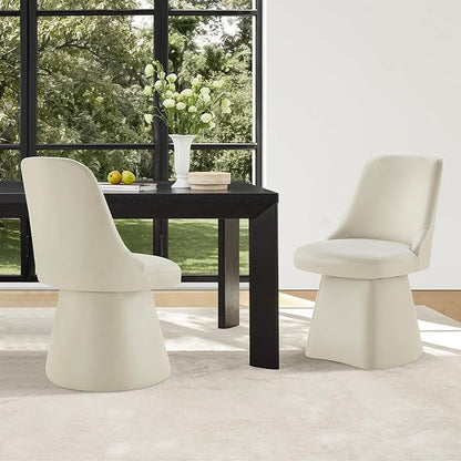 KISLOT Swivel Dining Chairs Set of 1, Upholstered Mid Century Modern Deskchair with High Back, Faux Leather Kitchen Chairs for Dining Room, Bedroom, Dressing Room, Cream