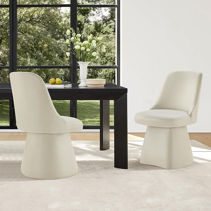 KISLOT Swivel Dining Chairs Set of 4, Upholstered Mid Century Modern Deskchair with High Back, Faux Leather Kitchen Chairs for Dining Room, Bedroom, Dressing Room, Cream