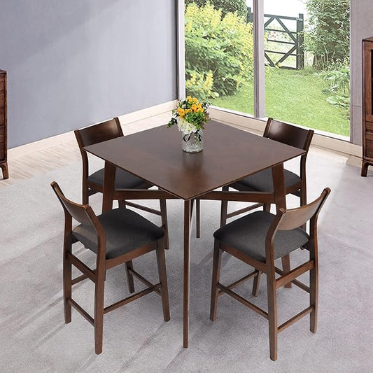 Counter Height Bar Stool Set of 2, Solid Wood Counter Height Chairs with Back, Mid-Century Upholstered Dining Chair with 24 Inches Seat Height, Kitchen, Dining Room, Brown