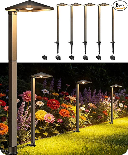 EDISHINE Low Voltage Landscape Lighting, Landscape Path Lights with Pyramid Exterior, Aluminum, 3000K & 50000Hrs, Outdoor Pathway Lights Wired for Garden, Yard, Driveway, 6 Pack