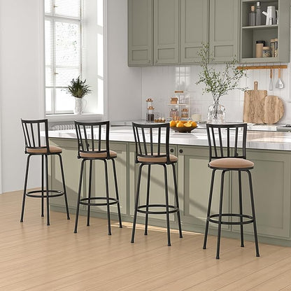 VECELO Bar Stools Adjustable Height Set of 2, 24/29" Barstool Swivel Counter Stool with Upholstered Seat and Footrest,Steel Bistro Pub Chairs, Island,Bar,Straight Line Backrest