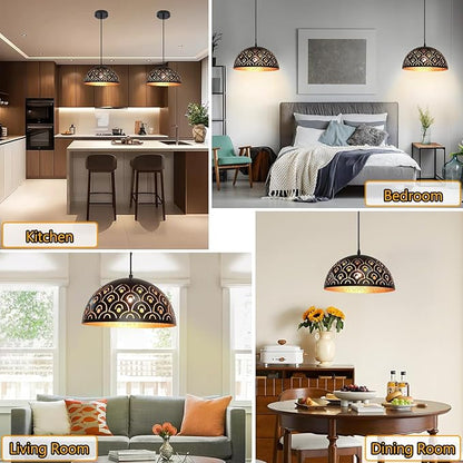Kitchen Pendant Lights Over Island Vintage, Black and Gold Dome Pendant Lighting Fixtures Farmhouse Hanging Ceiling Lamp Retro Industrial E26 Single Chandelier for Dining Room Bedroom Sink 11.81"