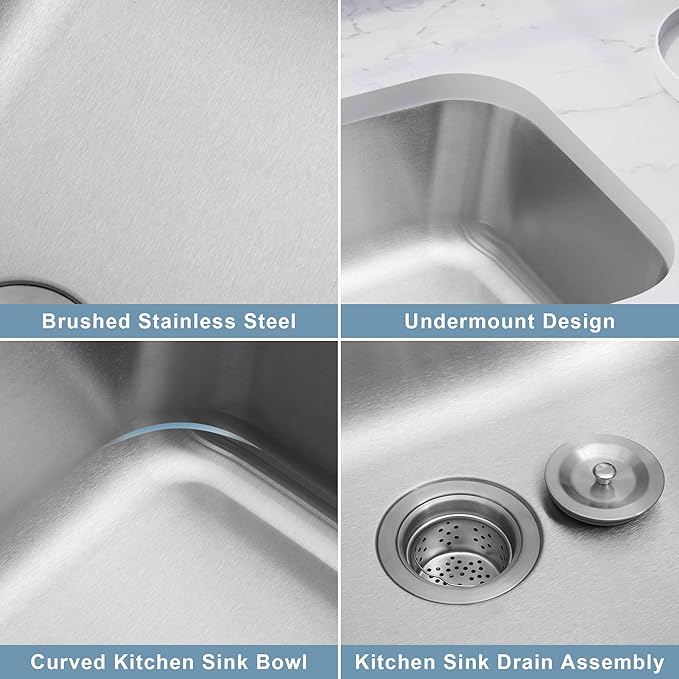 Undermount Kitchen Sink - 32 x18 x 9 Inch Stainless Steel Single Bowl Kitchen Sink, Large and Deep Round Corner Undermount Sink with Drain Assembly