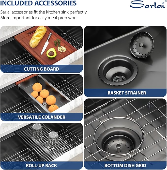 Sarlai 33 Inch Black Undermount Kitchen Sink Double Bowl 33 x 19 Inch Low Divided Gunmetal Black Workstation Double Kitchen Sink Stainless Steel 16 Gauge 50/50 Sinks Basin