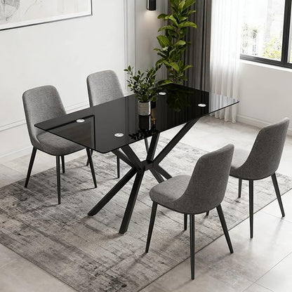 47.24" Rectangular Glass Dining Table, Tempered Glass Small Kitchen Table with Metal Tubular Legs, Stylish and Sturdy Black Dinner Table for Home and Outdoor