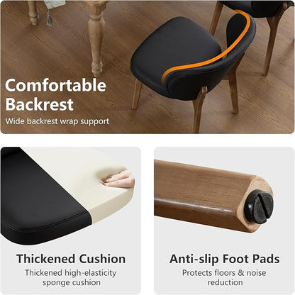 YOUNIKE Dining Chair with High Back Set of 4 Mid Century Modern Kitchen Chair Faux Leather Upholstered Armless Chair 20" Wide Padded Seat with Wooden Legs for Kitchen Dining Living Room Bedroom Black
