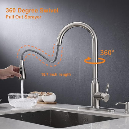 Touch Kitchen Faucet,KEER Smart Kitchen Sink Faucet with Pull Down Sprayer, Touch on Activated Kitchen Bar Sink Faucet Brushed Nickel, Stainless Steel (Brushed Nickel)
