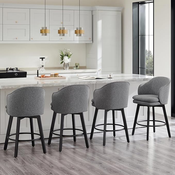 KISLOT Counter Height Barstools 26 inch Upholstered Swivel Bar Stools with Back for Kitchen Island,Set of 1,Dark Grey Fabric
