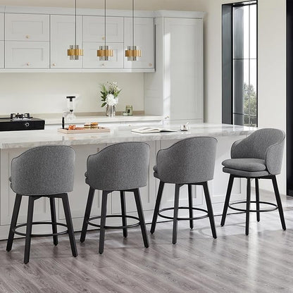 KISLOT Counter Height Barstools 26 inch Upholstered Swivel Bar Stools with Back for Kitchen Island,Set of 1,Dark Grey Fabric