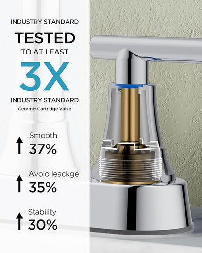FORIOUS Bathroom Faucets for Sink 3 Hole Chrome, 4 Inch Centerset Bathroom Sink Faucet 2 Handle with Pop-up Drain and Supply Hoses for Vanity RV Laundry Farmhouse