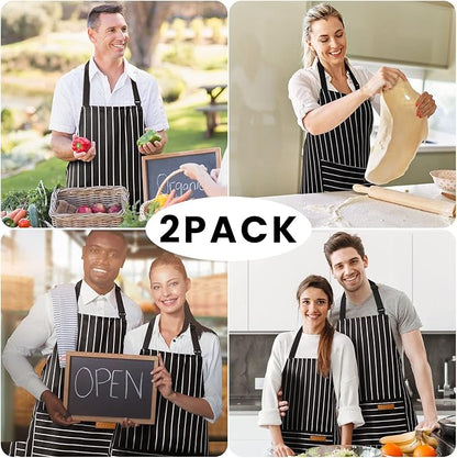 BeLuyi 2 Pack Adjustable Bib Apron with 2 Pockets Chef Cooking Kitchen Restaurant Aprons for Women Men