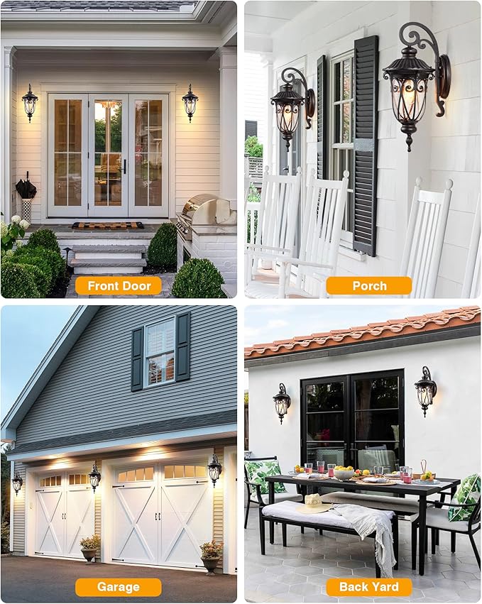 VIANIS Large Outdoor Lights for House Dusk to Dawn, Porch Lights Bronze, Waterproof Outdoor Light Fixture with Seed Glass,Anti-Rust Dusk to Dawn Outdoor Lighting for House, Porch, Entryway