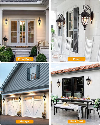 VIANIS Large Outdoor Lights for House Dusk to Dawn, Porch Lights Bronze, Waterproof Outdoor Light Fixture with Seed Glass,Anti-Rust Dusk to Dawn Outdoor Lighting for House, Porch, Entryway