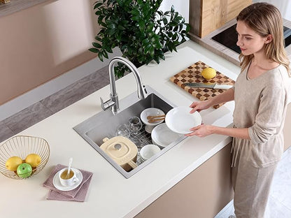 MENATT 22x18 Inch Drop in Kitchen Sink, 304 Stainless Steel Single Bowl with Bottom Grid Mat, Sound Proof & Anti-Condensation Coating, X-Shape Fast Drain, Deep 9" Basin for Compact Kitchen, Bar, RV