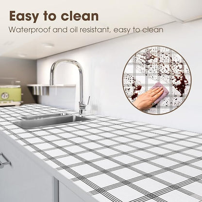 Drawer and Shelf Liner, Non-Slip Kitchen Cabinet Liners Non-Adhesive Thick Strong Grip Waterproof Washable Mats Protect Dresser Shelves Cupboard Bathroom Cabinets, White Stripes, 18IN X 10FT